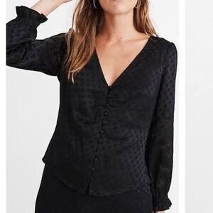 madewell smocked sleeve black polka dot blouse size 2